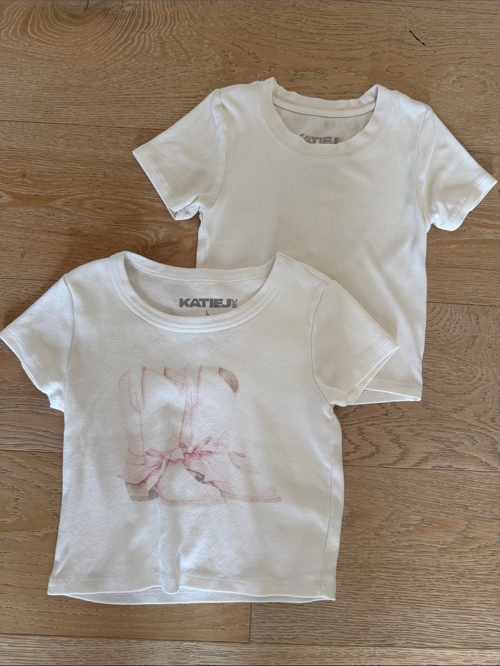 Katie J NYC Lot of 2 White T Shirts Sz L